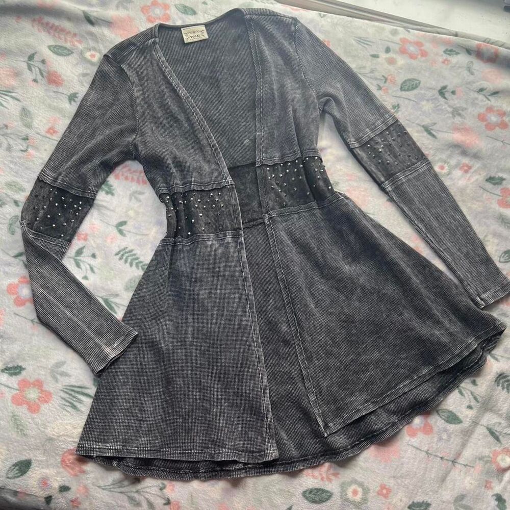 Vintage Y2K Vocal Apparel Babydoll Cardigan M Rhinestone Grunge Western Goth 90s